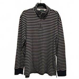 J.Crew Men's XL Striped Quarter-Zip Shirt Navy Blue Gray Cotton Mock Neck Knit